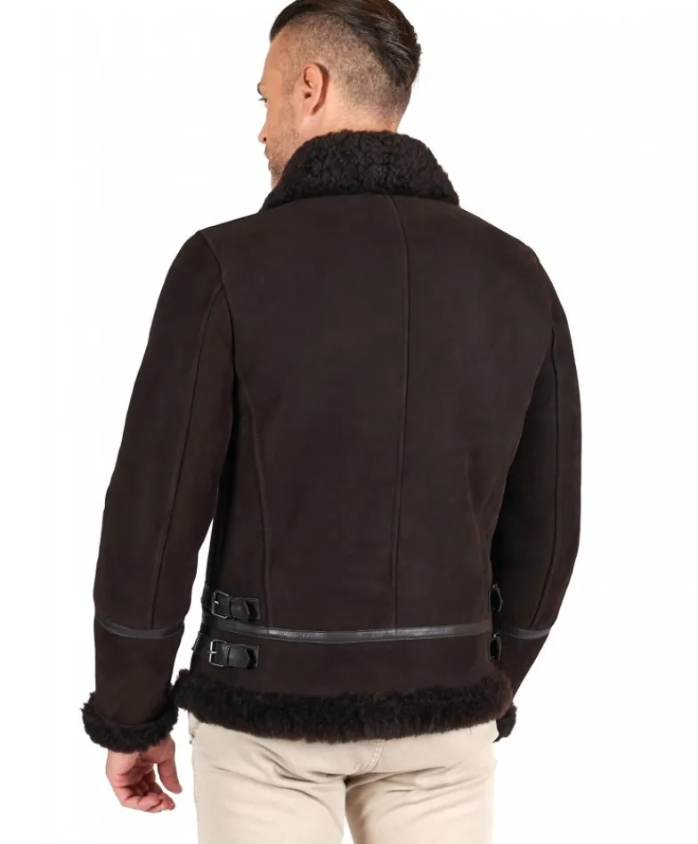 Uomo D'Arienzo Peter - Montone Shearling scamosciato testa di moro uomo collo camicia con fibbia