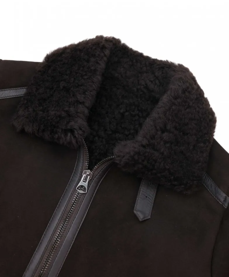 Uomo D'Arienzo Peter - Montone Shearling scamosciato testa di moro uomo collo camicia con fibbia
