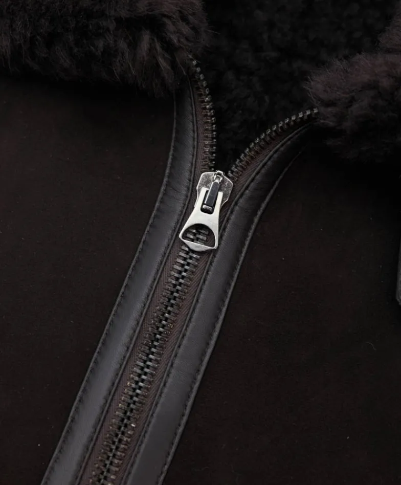 Uomo D'Arienzo Peter - Montone Shearling scamosciato testa di moro uomo collo camicia con fibbia
