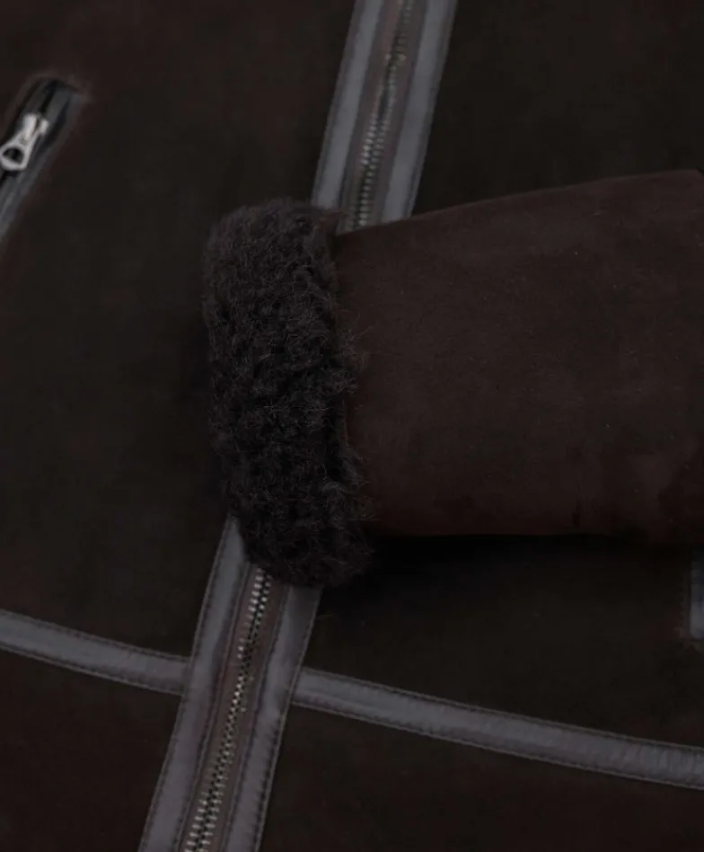 Uomo D'Arienzo Peter - Montone Shearling scamosciato testa di moro uomo collo camicia con fibbia