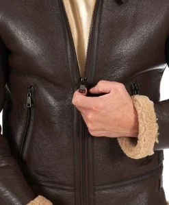 Uomo D'Arienzo Peter - Montone Shearling marrone biker uomo collo camicia con fibbia