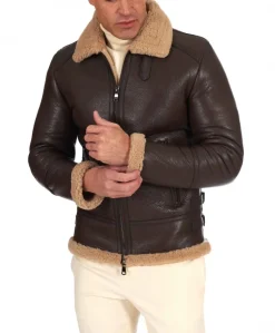 Uomo D'Arienzo Peter - Montone Shearling marrone biker uomo collo camicia con fibbia