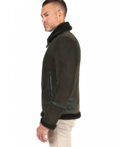 Uomo D'Arienzo Peter - Montone Shearling scamosciato verde uomo collo camicia con fibbia