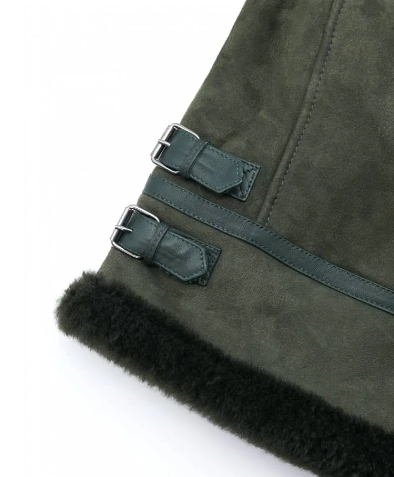 Uomo D'Arienzo Peter - Montone Shearling scamosciato verde uomo collo camicia con fibbia