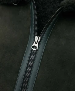 Uomo D'Arienzo Peter - Montone Shearling scamosciato verde uomo collo camicia con fibbia