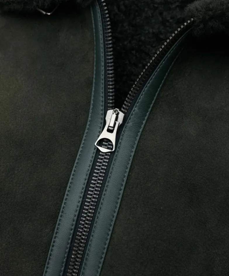 Uomo D'Arienzo Peter - Montone Shearling scamosciato verde uomo collo camicia con fibbia