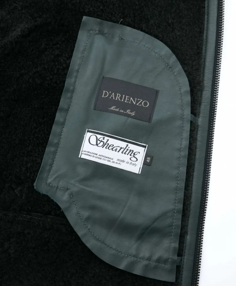 Uomo D'Arienzo Peter - Montone Shearling scamosciato verde uomo collo camicia con fibbia