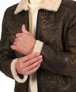 Uomo D'Arienzo Peter - Montone testa di moro Shearling biker uomo collo camicia con fibbia
