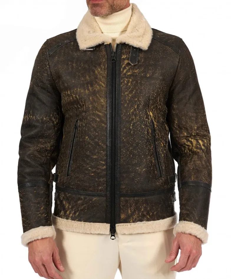 Uomo D'Arienzo Peter - Montone testa di moro Shearling biker uomo collo camicia con fibbia