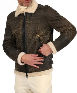 Uomo D'Arienzo Peter - Montone testa di moro Shearling biker uomo collo camicia con fibbia