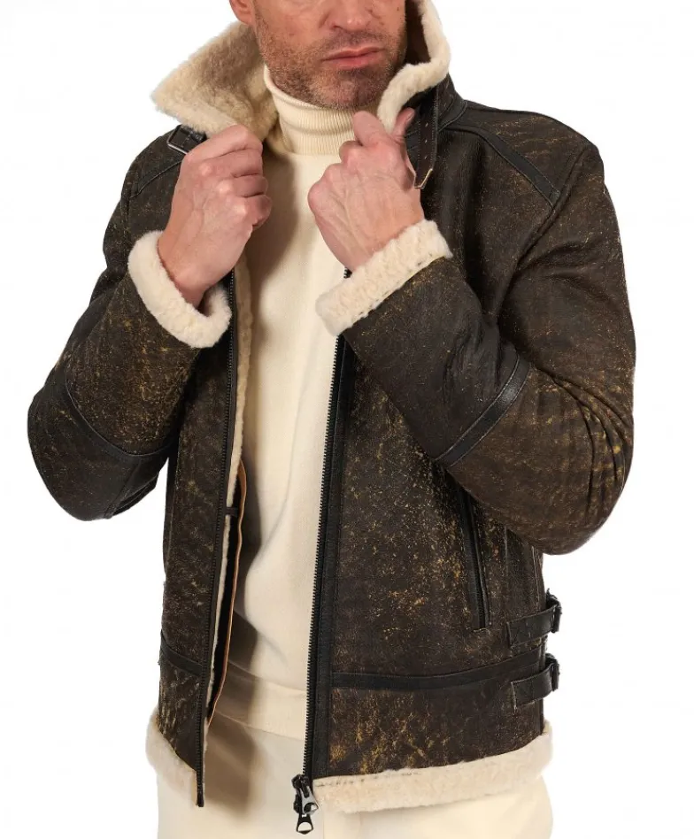 Uomo D'Arienzo Peter - Montone testa di moro Shearling biker uomo collo camicia con fibbia