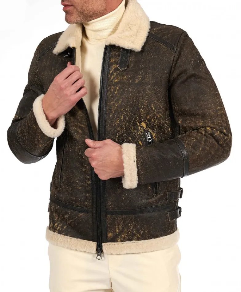 Uomo D'Arienzo Peter - Montone testa di moro Shearling biker uomo collo camicia con fibbia
