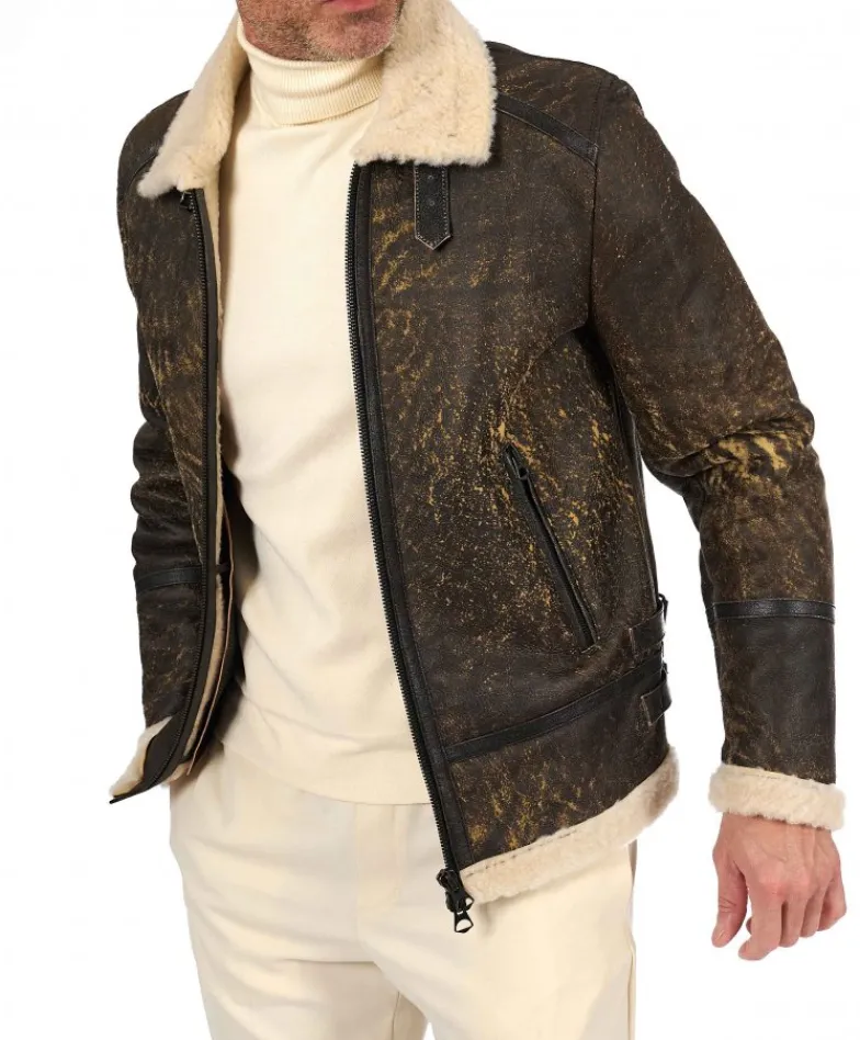 Uomo D'Arienzo Peter - Montone testa di moro Shearling biker uomo collo camicia con fibbia