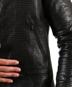 Uomo D'Arienzo Philiphs - Giacca in pelle nappa nera goffrata quattro tasche zip