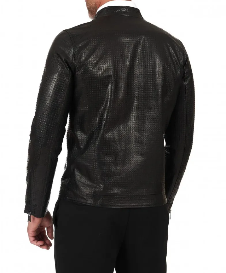Uomo D'Arienzo Philiphs - Giacca in pelle nappa nera goffrata quattro tasche zip