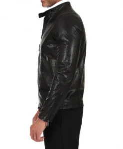 Uomo D'Arienzo Philiphs - Giacca in pelle nappa nera goffrata quattro tasche zip