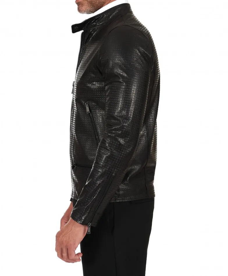 Uomo D'Arienzo Philiphs - Giacca in pelle nappa nera goffrata quattro tasche zip