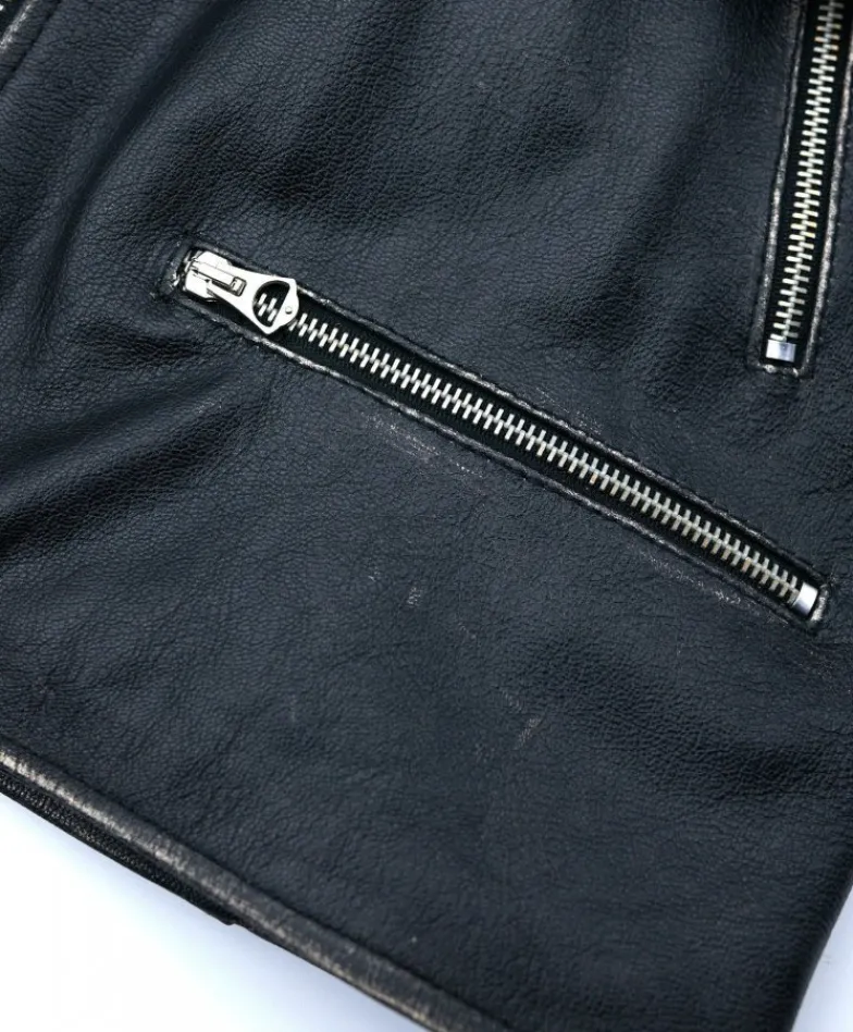 Uomo D'Arienzo Philiphs - Giacca in pelle nera vintage quattro tasche zip
