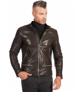 Uomo D'Arienzo Philiphs - Giacca in pelle lavata nera vintage quattro tasche zip