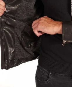 Uomo D'Arienzo Philiphs - Giacca in pelle lavata nera vintage quattro tasche zip