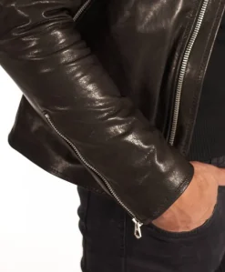 Uomo D'Arienzo Philiphs - Giacca in pelle lavata nera vintage quattro tasche zip