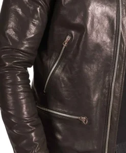 Uomo D'Arienzo Philiphs - Giacca in pelle lavata nera vintage quattro tasche zip