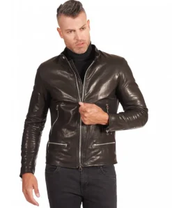 Uomo D'Arienzo Philiphs - Giacca in pelle lavata nera vintage quattro tasche zip