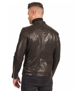 Uomo D'Arienzo Philiphs - Giacca in pelle lavata nera vintage quattro tasche zip