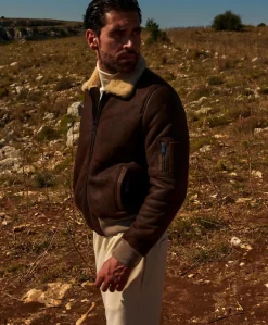 Uomo D'Arienzo Pilot - Montone Shearling testa di moro bomber uomo collo camicia