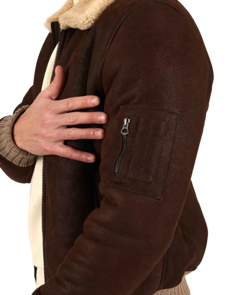 Uomo D'Arienzo Pilot - Montone Shearling testa di moro bomber uomo collo camicia