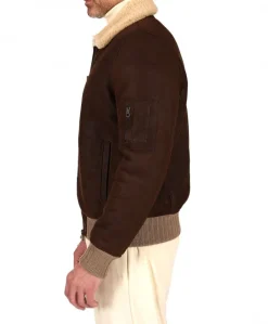 Uomo D'Arienzo Pilot - Montone Shearling testa di moro bomber uomo collo camicia