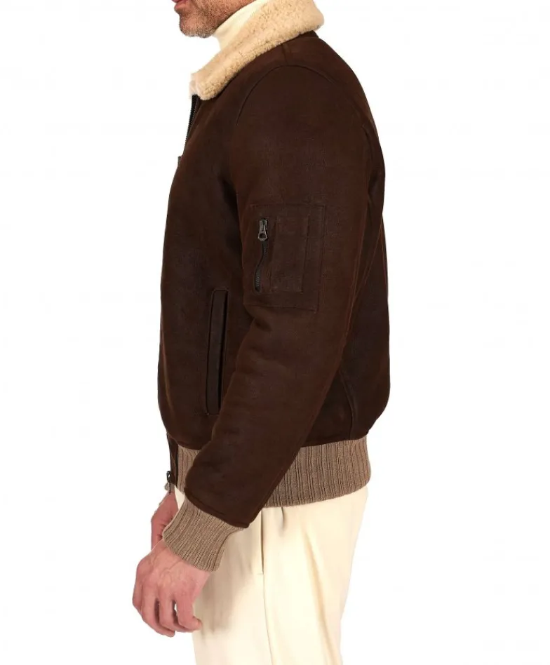 Uomo D'Arienzo Pilot - Montone Shearling testa di moro bomber uomo collo camicia
