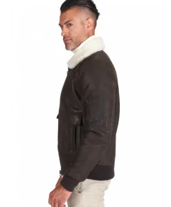 Uomo D'Arienzo Pilot - Montone Shearling testa di moro bomber uomo collo camicia