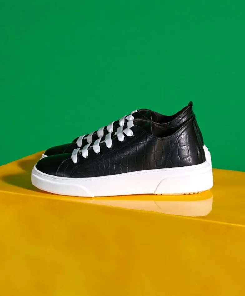 Uomo D'Arienzo Pisa - Sneakers in pelle nera stampa cocco da uomo