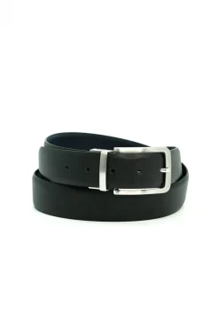 Uomo D'Arienzo Rev-Saff - Cintura uomo in pelle di vitello saffiano nero blu reversibile con fibbia girevole