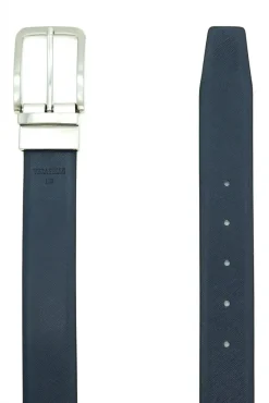 Uomo D'Arienzo Rev-Saff - Cintura uomo in pelle di vitello saffiano nero blu reversibile con fibbia girevole