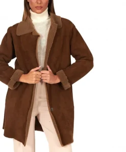 Donna D'Arienzo Rita - Cappottino in montone colore marrone colletto camicia