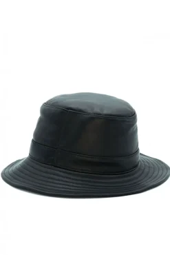 Donna D'Arienzo Riviera - Cappello da donna in pelle nera stile secchiello
