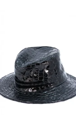 Donna D'Arienzo Riviera - Cappello da donna in pelle nera stampa cocco stile secchiello