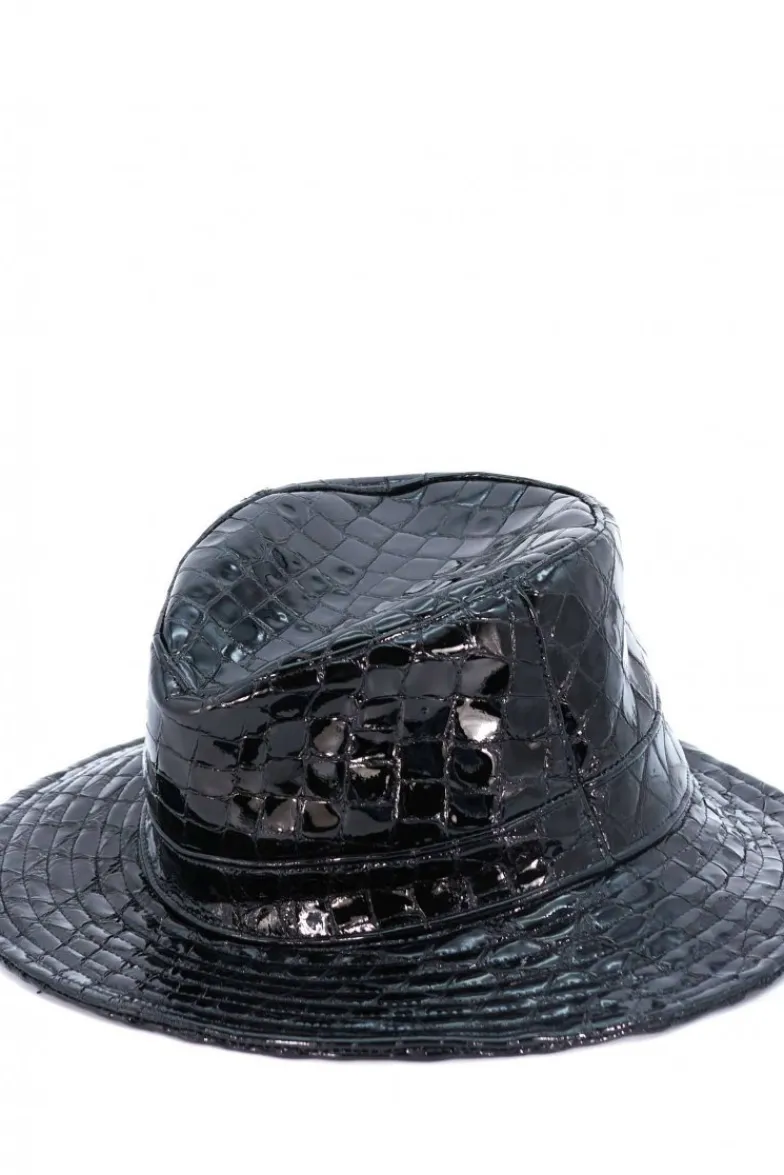 Donna D'Arienzo Riviera - Cappello da donna in pelle nera stampa cocco stile secchiello