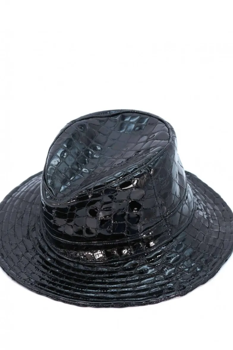 Donna D'Arienzo Riviera - Cappello da donna in pelle nera stampa cocco stile secchiello