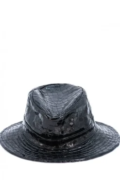 Donna D'Arienzo Riviera - Cappello da donna in pelle nera stampa cocco stile secchiello