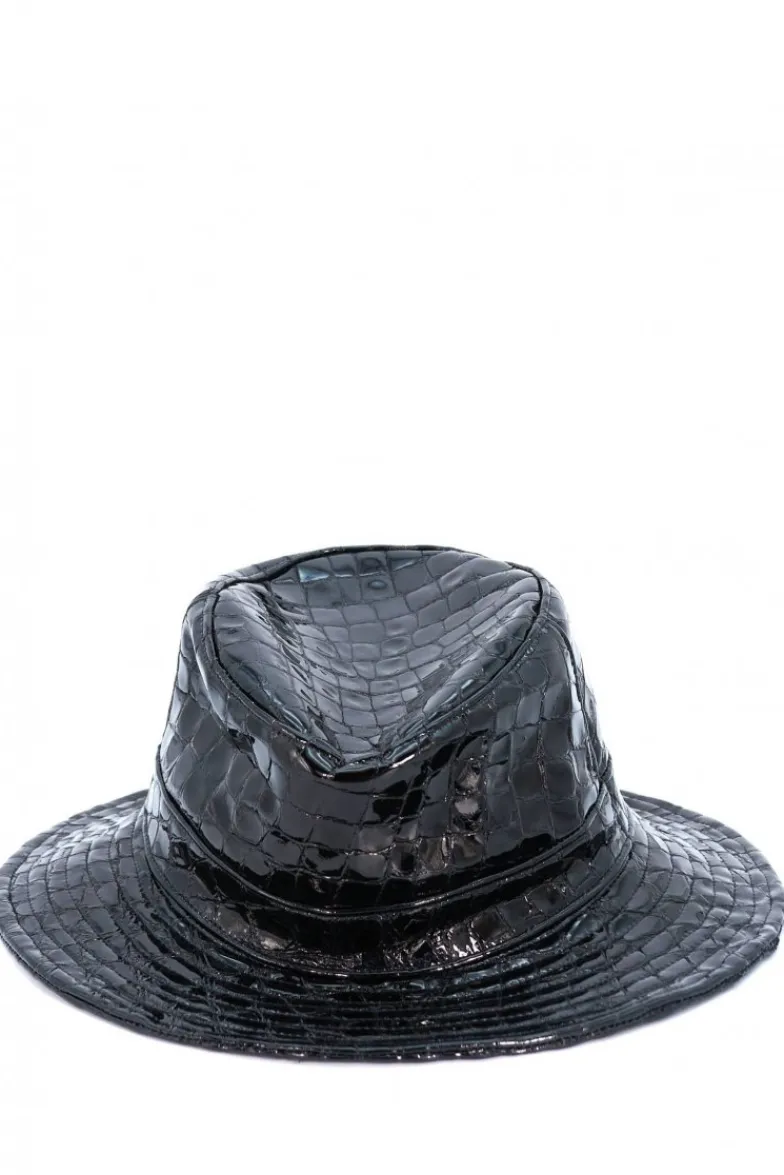 Donna D'Arienzo Riviera - Cappello da donna in pelle nera stampa cocco stile secchiello