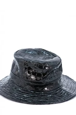 Donna D'Arienzo Riviera - Cappello da donna in pelle nera stampa cocco stile secchiello