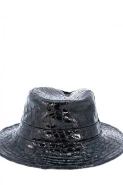 Donna D'Arienzo Riviera - Cappello da donna in pelle nera stampa cocco stile secchiello