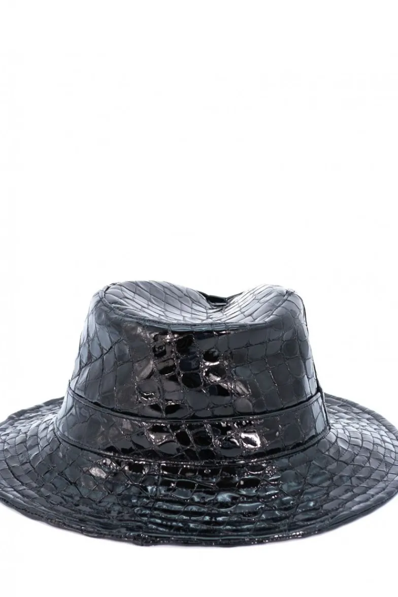 Donna D'Arienzo Riviera - Cappello da donna in pelle nera stampa cocco stile secchiello