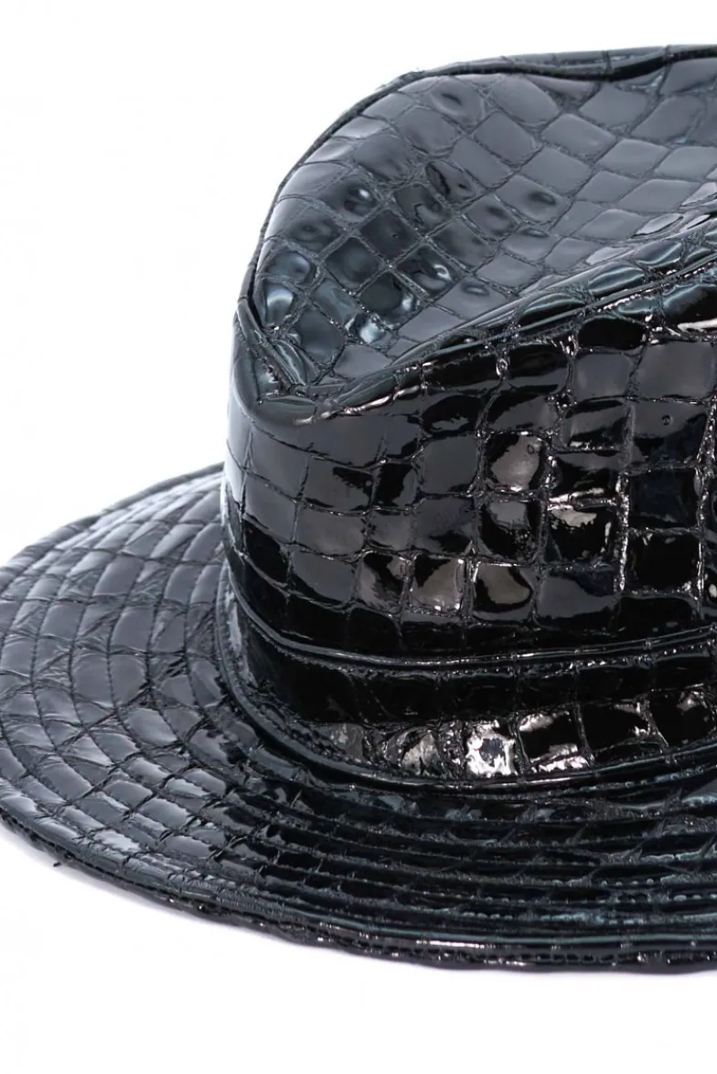 Donna D'Arienzo Riviera - Cappello da donna in pelle nera stampa cocco stile secchiello