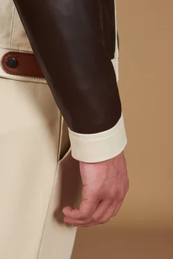 Uomo D'Arienzo Roberto - Giacca in pelle beige multicolor trapuntata sulle spalle design patch