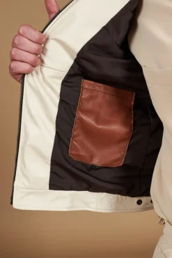 Uomo D'Arienzo Roberto - Giacca in pelle beige multicolor trapuntata sulle spalle design patch