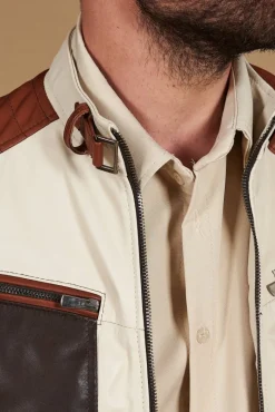 Uomo D'Arienzo Roberto - Giacca in pelle beige multicolor trapuntata sulle spalle design patch